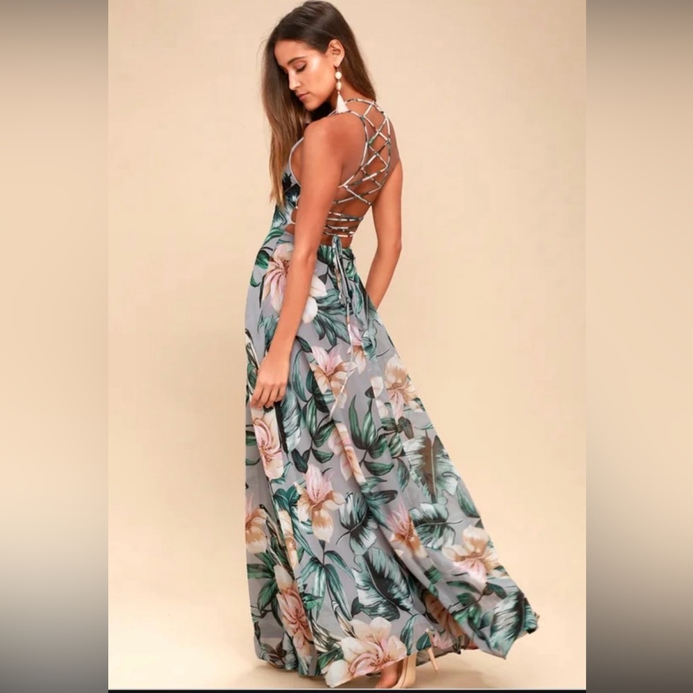 Lulu's Green and Cream Backless Tiered Sundress